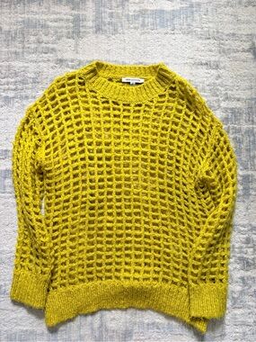 Urban Outfitters Bright Yellow Open-Weave Crewneck Sweater